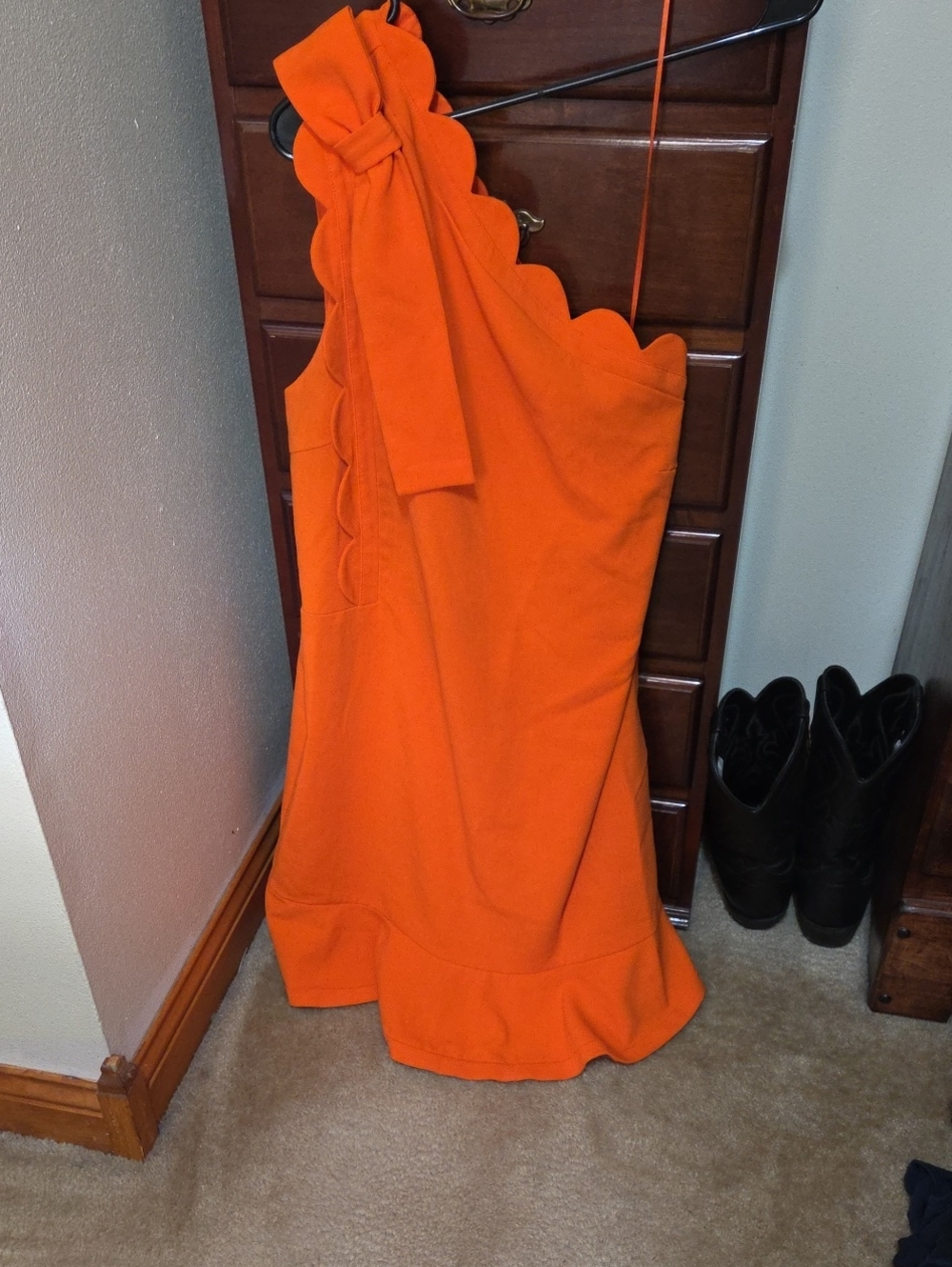 Victoria Beckham for Target Orange One-Shoulder Scalloped Dress